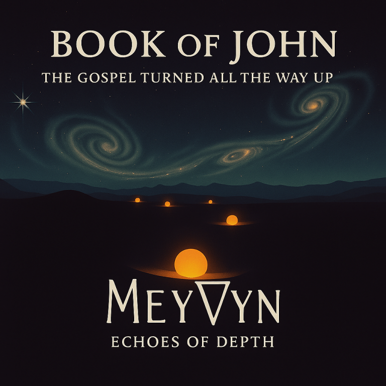 “Book of John album cover by MeyVyn, featuring a vivid burst of light breaking through a stone tomb entrance, symbolizing resurrection power and the Gospel turned up to full intensity.”
