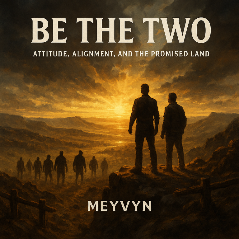 “MeyVyn album cover for Be The Two, featuring imagery of two figures standing in alignment against a vast horizon, symbolizing loyalty, attitude, and vision. MeyVyn logo bottom center.”